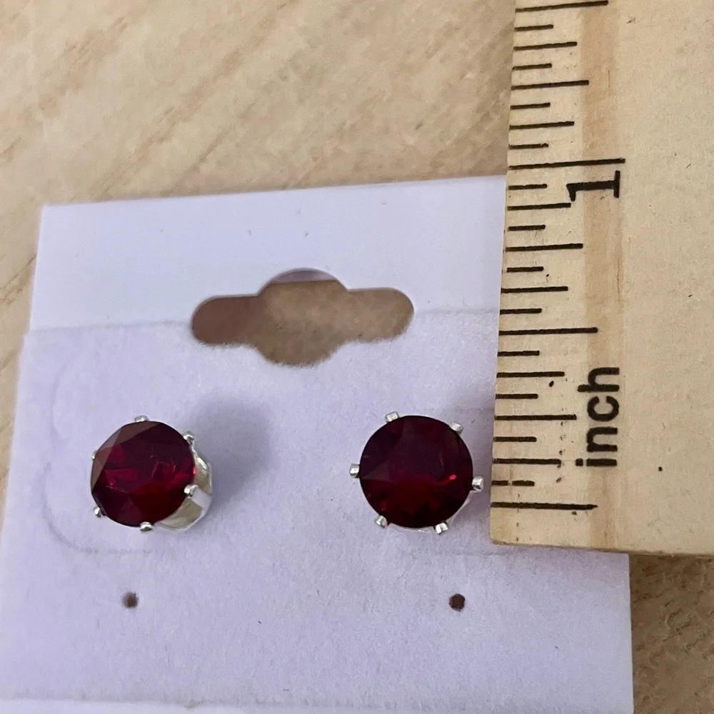 Ruby Red Stud Earrings Made with Swarovski Crystals Silver Overlay NWOT
